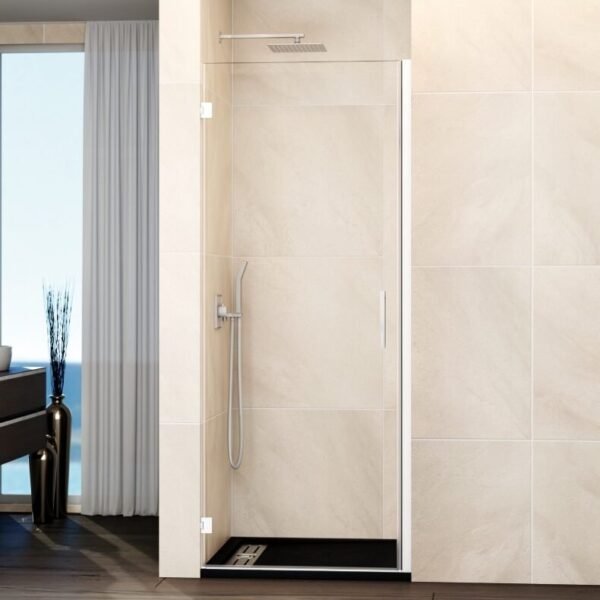 Mampara ducha 1 puerta abatible GLASS bisagra cierre perfil blanco