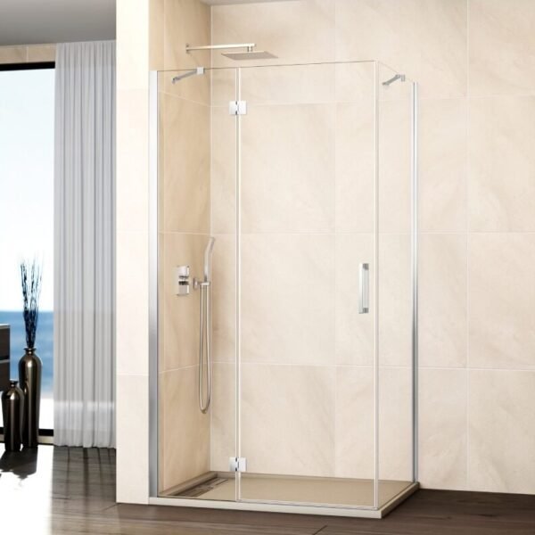 Mampara ducha Fijo + abatible con lateral fijo GLASS cierre imán a pared