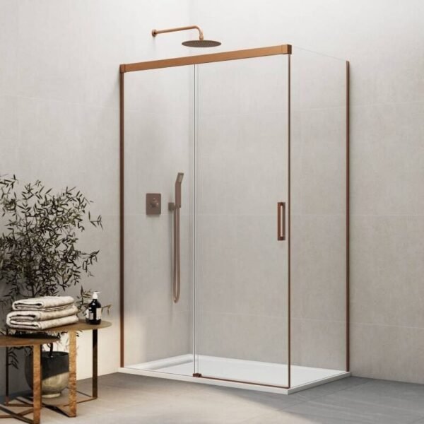 Mampara ducha angular fijo + corredera + lateral fijo BASIC COBRE