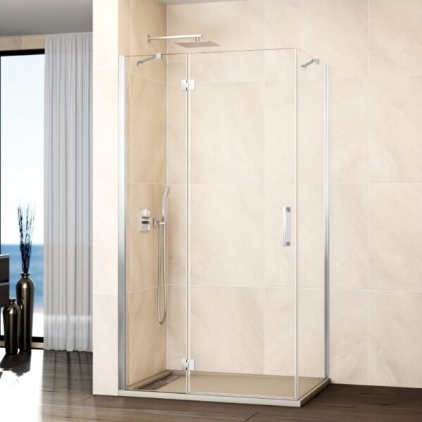 Mampara ducha Fijo + abatible con lateral fijo GLASS cierre imán a pared