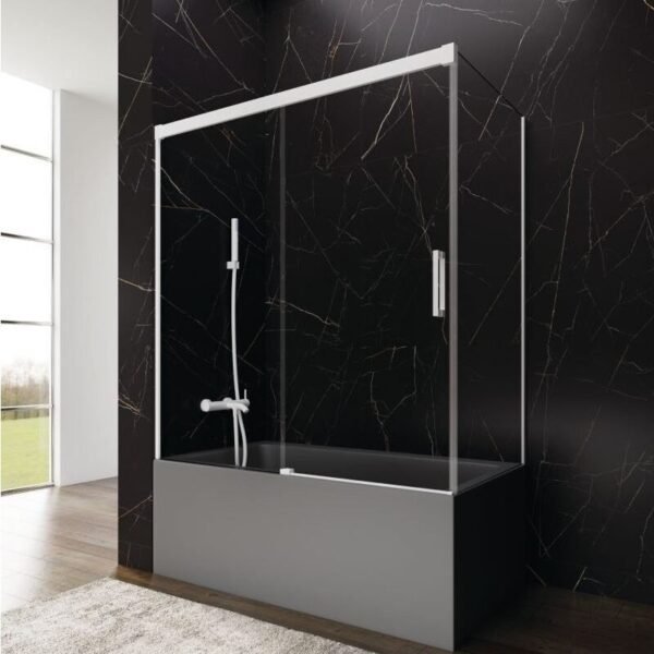 Mampara bañera frontal fijo + corredera + lateral fijo BASIC blanca