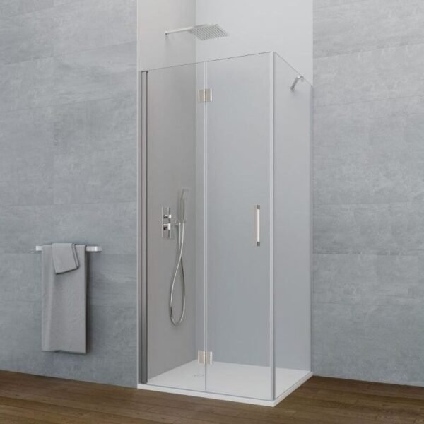 Mampara plegable al interior del plato + lateral fijo GLASS