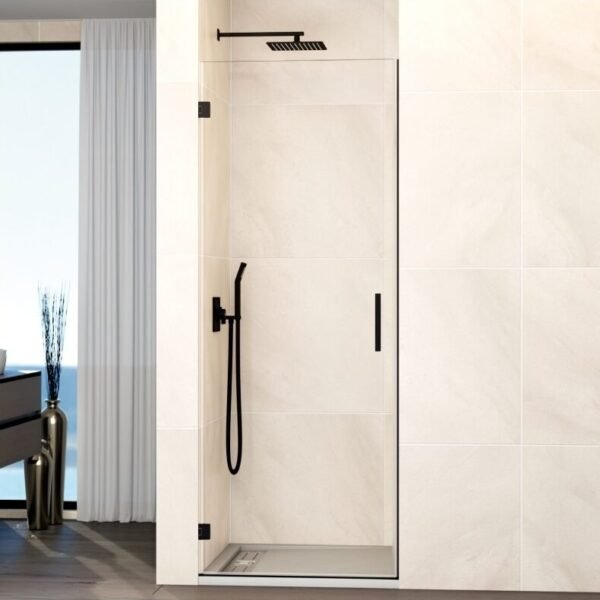 Mampara ducha 1 puerta abatible GLASS bisagra a pared Negra