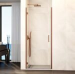 Mampara ducha 1 puerta abatible GLASS bisagra cierre perfil Cobre
