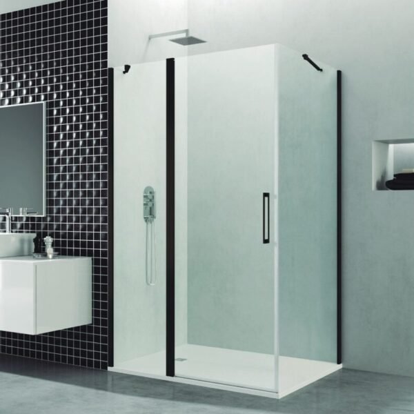 Mampara ducha angular fijo + abatible + lateral Fijo OPEN NEGRA