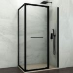 Mampara ducha frontal plegable + fijo SPAZIO COMBI B NEGRA + lateral fijo