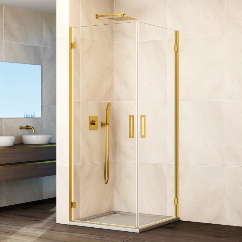 GGG-e1764777456892.jpg Mampara angular 2 puertas abatibles al vértice GLASS ORO - Imagen 1
