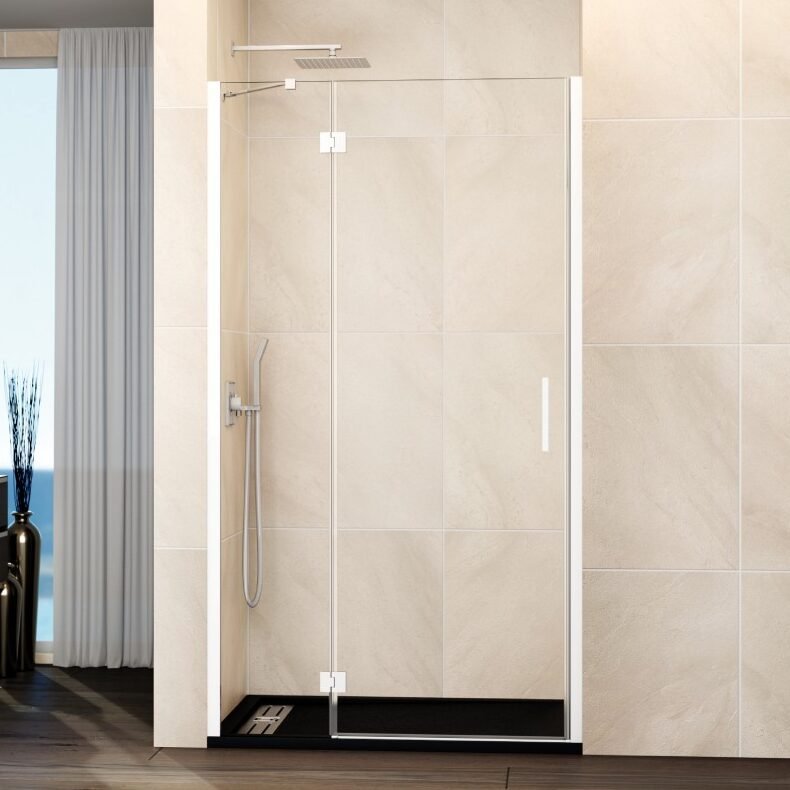 J1-e1764680153572.jpg Mampara ducha Fijo + puerta abatible GLASS con cierre a perfil imán blanco - Imagen 1