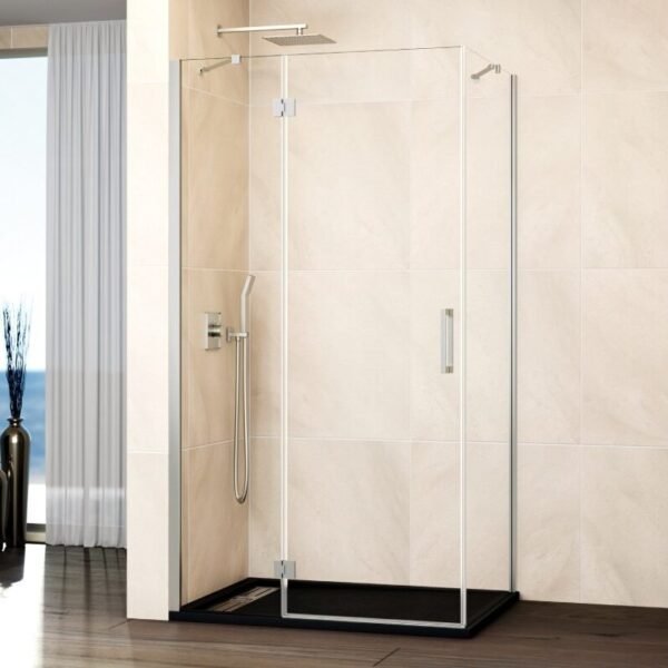 Mampara ducha Fijo + abatible con lateral fijo GLASS cierre imán a pared níquel