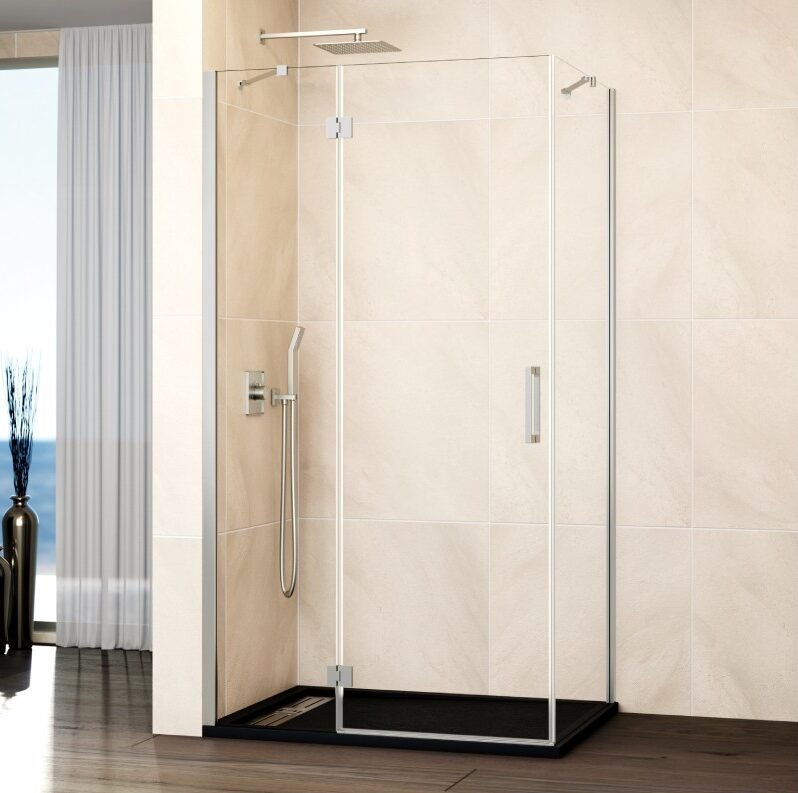 M-2-e1764926046697.jpg Mampara ducha Fijo + abatible con lateral fijo GLASS cierre imán a pared níquel - Imagen 1