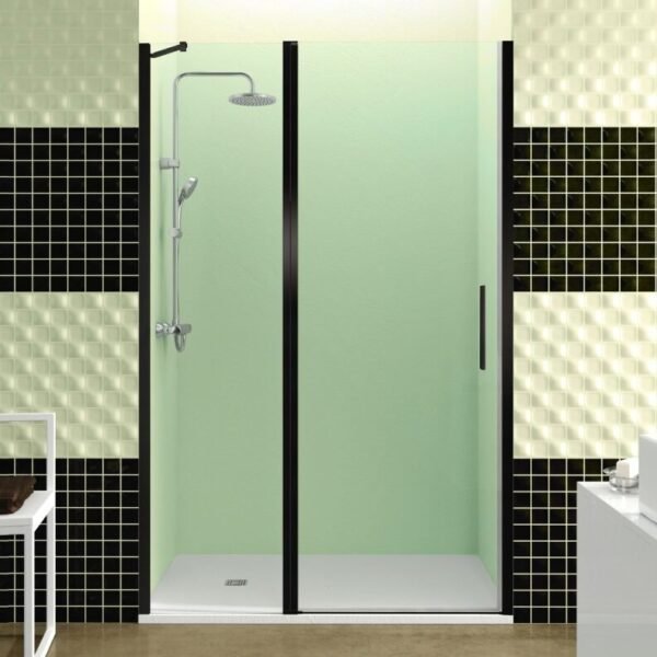 Mampara ducha Frontal 1 Fijo + puerta Abatible con cierre perfil imán negra CLOSE