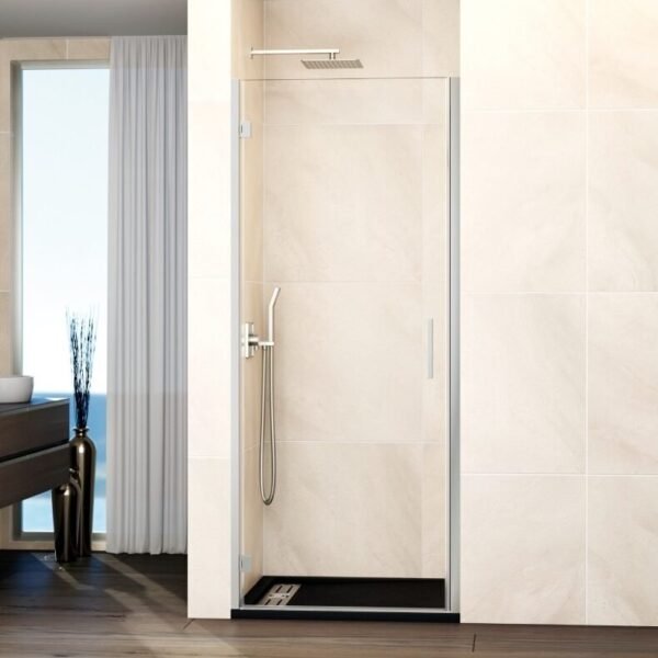 Mampara ducha 1 puerta abatible GLASS bisagra perfil con cierre perfil níquel