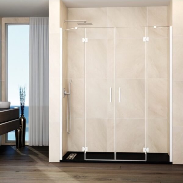 Mampara ducha frontal Fijo + 2 puertas abatibles + fijo GLASS Combi G blanco