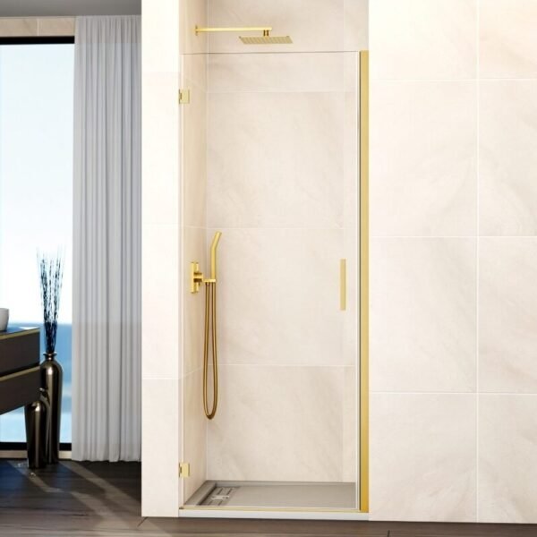 Mampara ducha 1 puerta abatible GLASS bisagra cierre perfil Oro