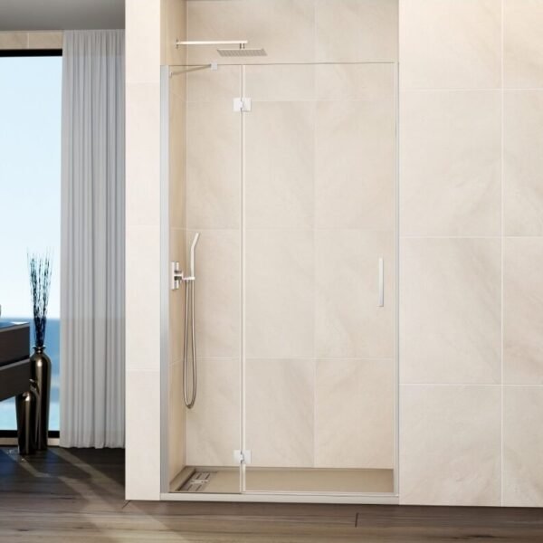 Mampara ducha Fijo + puerta abatible GLASS con cierre imán a pared