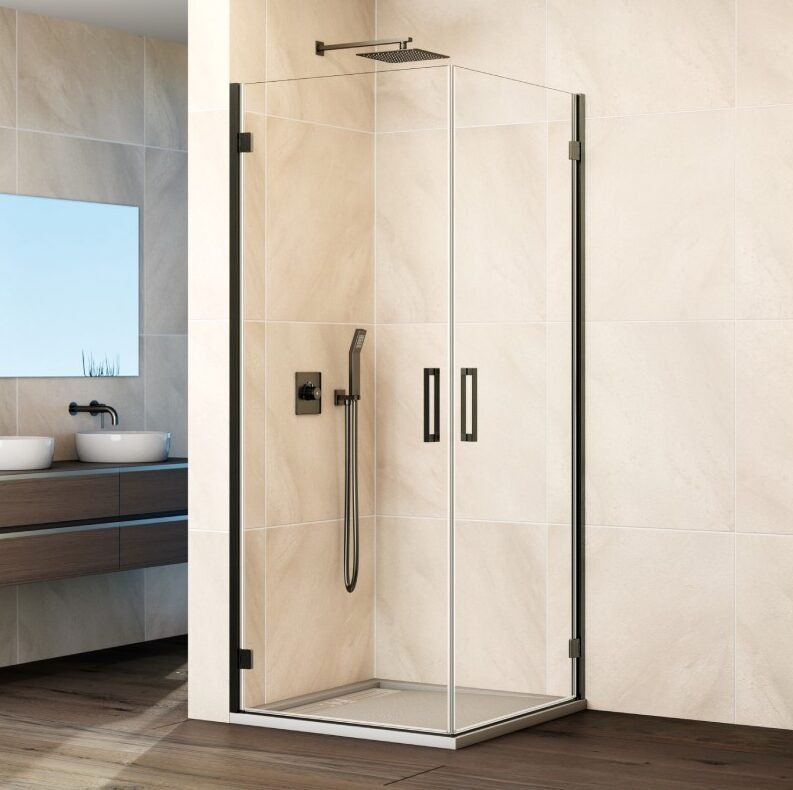 R-1-e1764928724701.jpg Mampara angular 2 puertas abatibles al vértice GLASS TITANIO - Imagen 1
