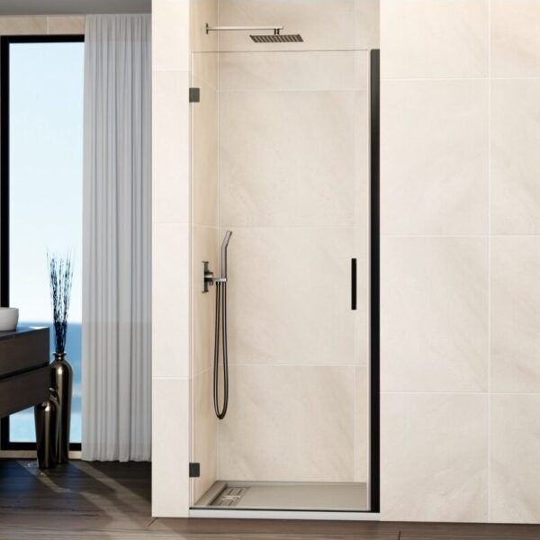 Mampara ducha 1 puerta abatible GLASS bisagra cierre perfil Titanio