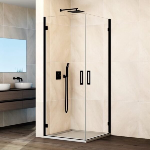Mampara angular 2 puertas abatibles al vértice GLASS NEGRO