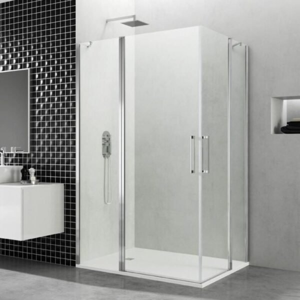 Mampara ducha angular 2 puertas abatibles + 2 fijos OPEN