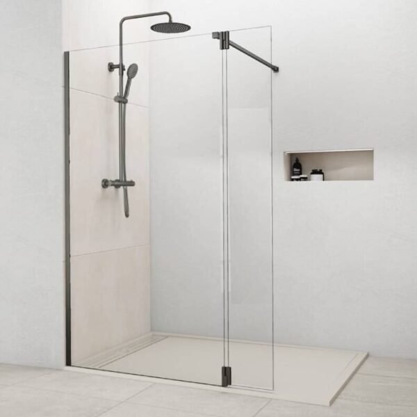 Mampara cristal Fijo + Abatible SCREEN TITANIO BISAGRA