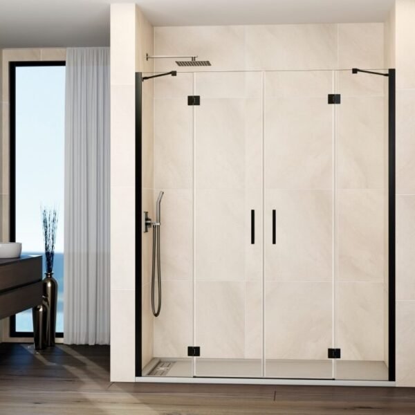 Mampara ducha frontal Fijo + 2 puertas abatibles + fijo GLASS Combi G titanio