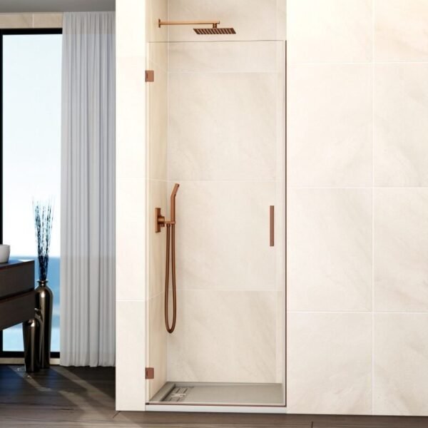 Mampara ducha 1 puerta abatible GLASS bisagra a pared Cobre