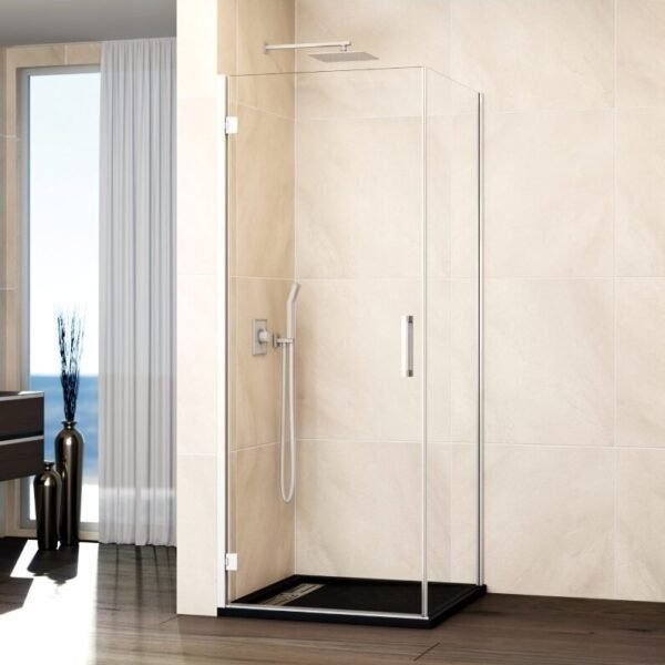 Mampara ducha abatible GLASS bisagra a perfil + lateral fijo blanco