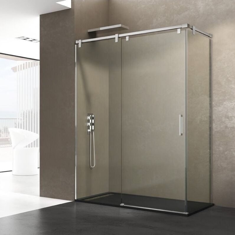 mampara-inox-fijo-corredera-lateral-fijo-futura-e1764592748621.jpg Mampara INOX fijo + corredera + lateral fijo FUTURA - Imagen 1
