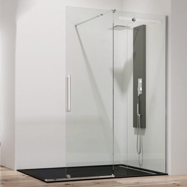 Mampara ducha acero inoxidable fijo + corredera VETRUM FREE