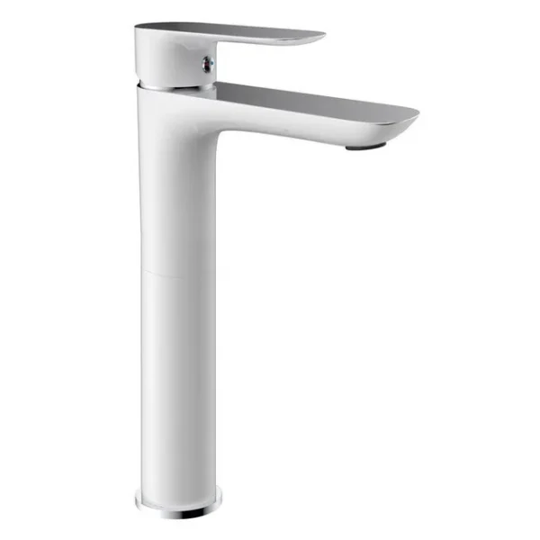 Grifo monomando lavabo caño alto CASSIO blanco y cromo