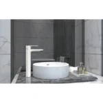 Grifo monomando lavabo caño alto CASSIO blanco y cromo - Imagen 2