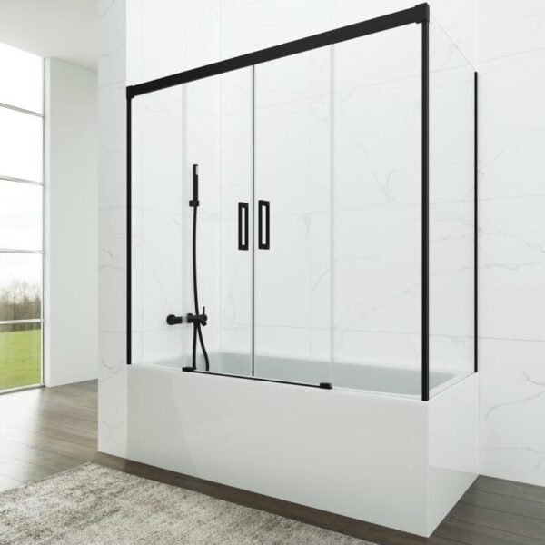 Mampara bañera 2 fijo + 2 corredera + lateral fijo BASIC NEGRA
