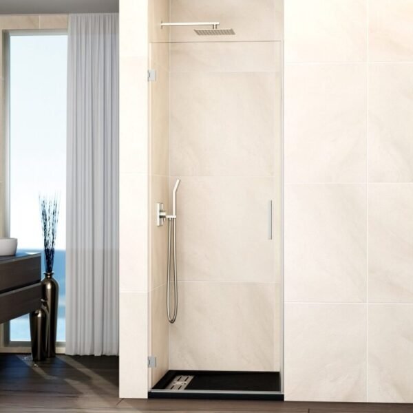 Mampara ducha 1 puerta abatible GLASS bisagra a pared Níquel