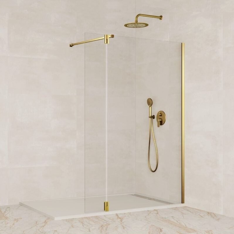 o-2-e1764321317212.jpg Mampara cristal Fijo + Abatible SCREEN ORO BISAGRA - Imagen 1