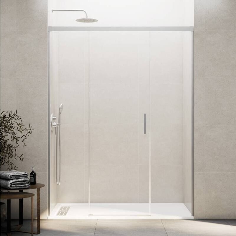 p-e1764324890408.jpg Mampara ducha fijo + puerta + fijo BASIC NÍQUEL - Imagen 1