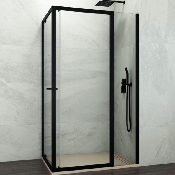 Mampara ducha frontal plegable + fijo SPAZIO COMBI B NEGRA + lateral fijo