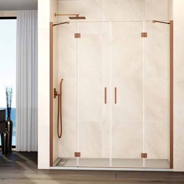 Mampara ducha frontal Fijo + 2 puertas abatibles + fijo GLASS Combi G cobre