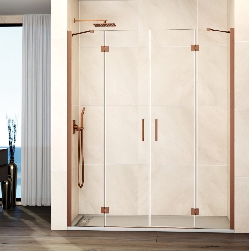 tgb-e1764844376727.jpg Mampara ducha frontal Fijo + 2 puertas abatibles + fijo GLASS Combi G cobre - Imagen 1