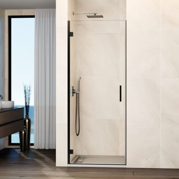 Mampara ducha 1 puerta abatible GLASS bisagra a perfil Titanio