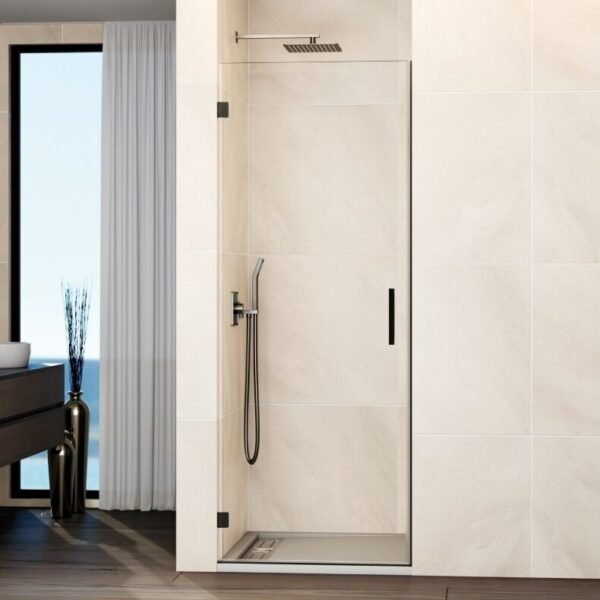 Mampara ducha 1 puerta abatible GLASS bisagra a pared Titanio