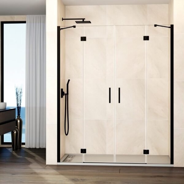 Mampara ducha frontal Fijo + 2 puertas abatibles + fijo GLASS Combi G negro